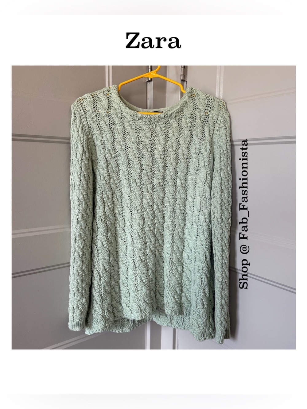 Zara mint cotton knit sweater Large